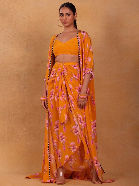 

Masaba Women Yellow & Pink Floral Bralette with Skirt