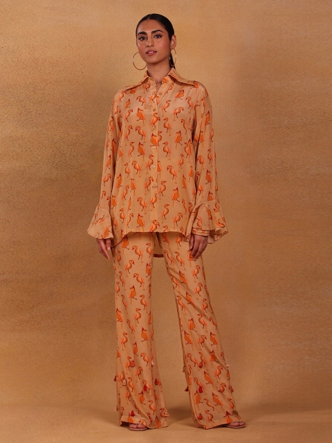 

Masaba Women Beige Printed Panelled Top with Palazzos