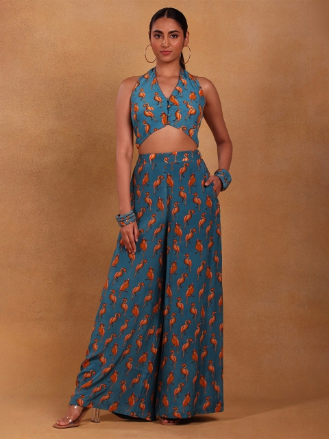 

Masaba Women Blue & Orange Printed Top with Palazzos