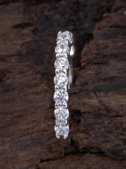 

Kushal's Fashion Jewellery Women Silver-Plated White CZ Studded Nosepin