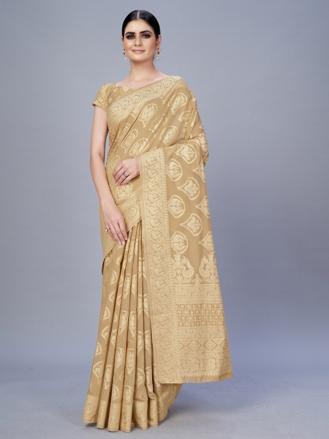 

MONJOLIKA FASHION Beige & Gold-Toned Woven Design Zari Silk Cotton Saree