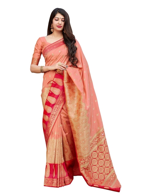 

MONJOLIKA FASHION Peach-Coloured & Gold-Toned Woven Design Banarasi Saree