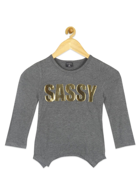 

Tiny Girl Grey Melange Typography Print Regular Top