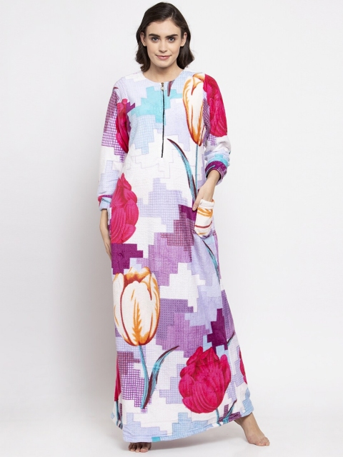

KLOTTHE White Printed Maxi Nightdress