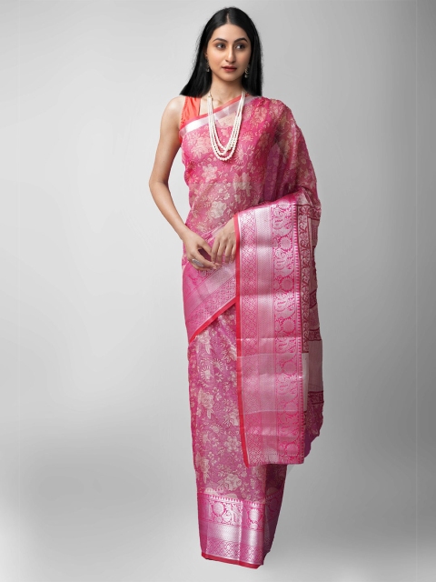 

Unnati Silks Pink Ethnic Motifs Tissue Banarasi Saree