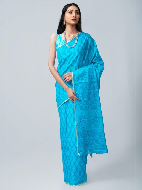 

Unnati Silks Blue Pure Cotton Venkatgiri Saree