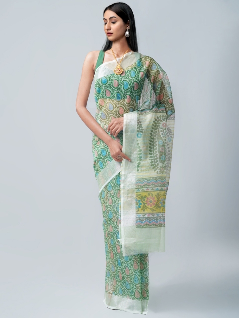 

Unnati Silks Women Green & Blue Paisley Organza Saree