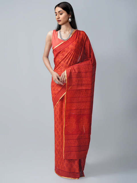 

Unnati Silks Red Bagh Pure Cotton Venkatgiri Saree