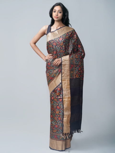 

Unnati Silks Black & Green Ethnic Motifs Pure Silk Tussar Saree