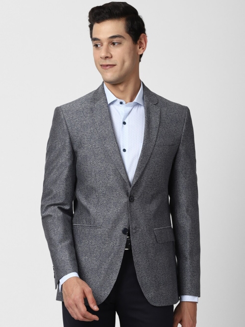 

Peter England Elite Men Grey Self-Design Slim-Fit Single-Breasted Blazer