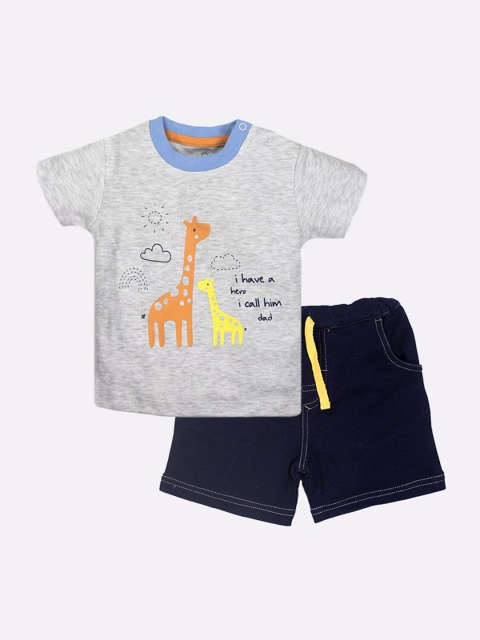 

BABY GO Boys Off White & Yellow Printed Pure Cotton T-shirt with Shorts