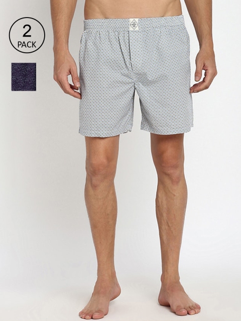 

abof Men Off White and Blue Pack of 2 Printed Regular Fit Shorts