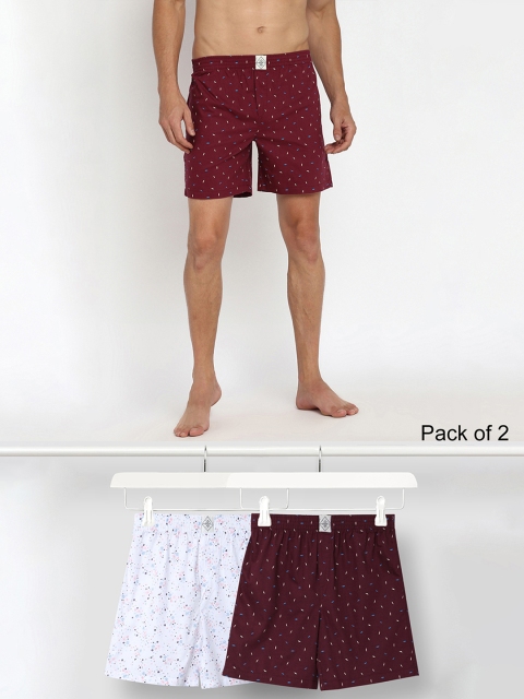 

abof Men Maroon Printed Shorts