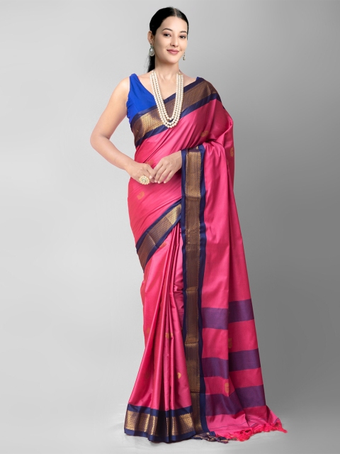 

Unnati Silks Pink & Navy Blue Woven Design Silk Blend Banarasi Saree