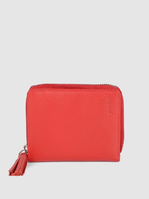 

PORTLEE Women Red Leather Zip Around Wallet