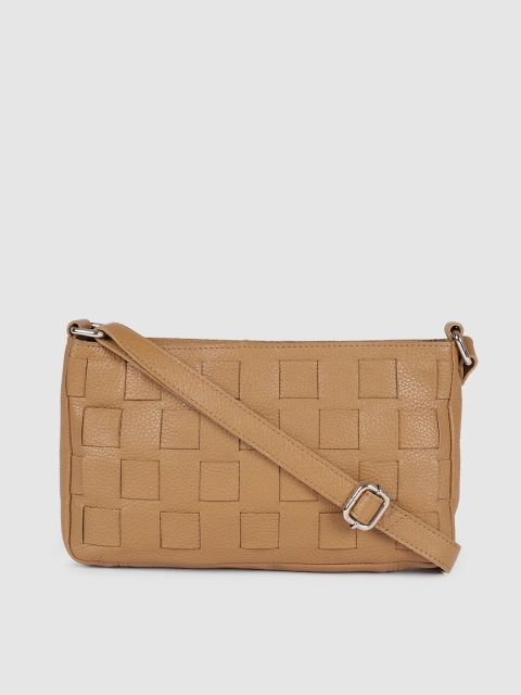 

PORTLEE Tan Textured Leather Structured Sling Bag with Quilted