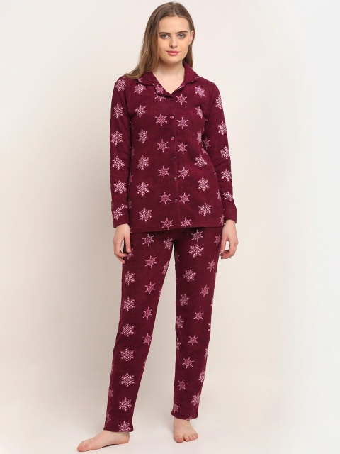 

Kanvin Women Maroon & White Printed Night suit