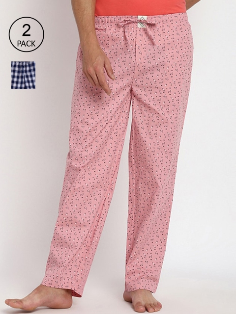 

abof Men Pack Of 2 Pink & Blue Printed Regular Fit Cotton Lounge Pants