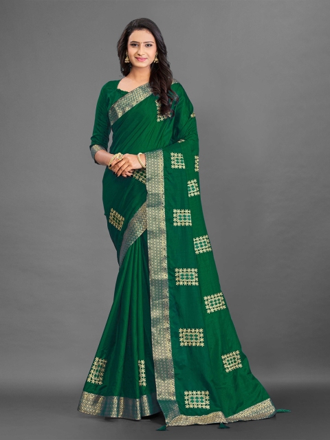 

Zombom Green & Golden Zari Silk Banarasi Saree
