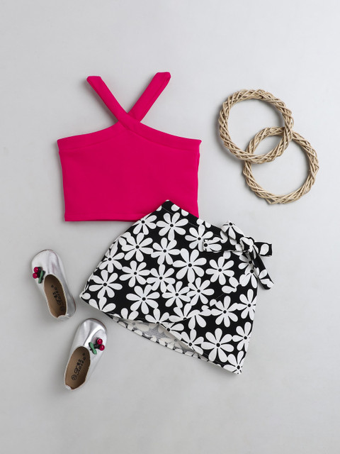 

taffykids Black & Pink Floral Printed Crop Top Co-Ords Set