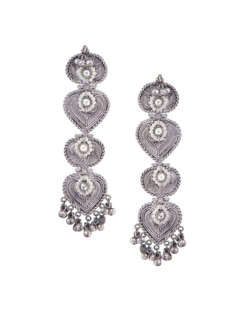 

CURIO COTTAGE Silver-Toned Contemporary Drop Earrings