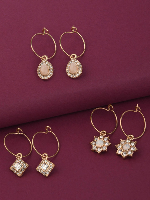 

Accessorize Set of 3 Pink & Gold-Toned Contemporary Drop Earrings