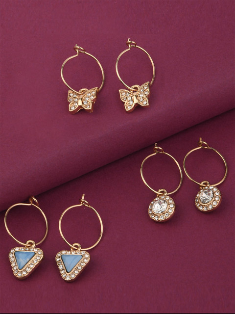 

Accessorize Blue & Gold-Toned Butterfly Drop Earrings Set Of 3