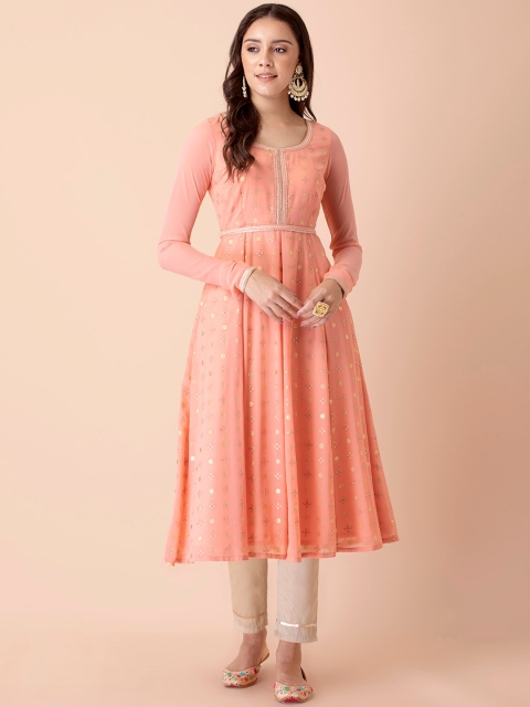 

INDYA Women Orange Ethnic Motifs Georgette Anarkali Kurta