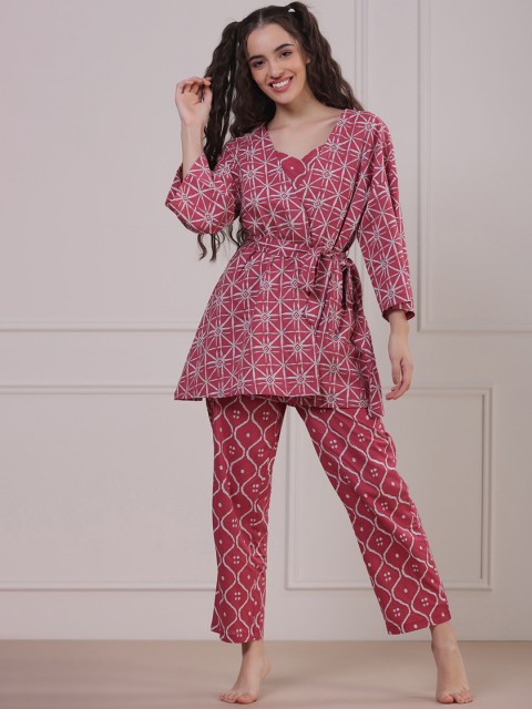 

JISORA Women Pink Printed Night suit