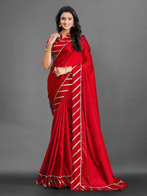 

Zombom Red & Golden Zari Silk Banarasi Saree