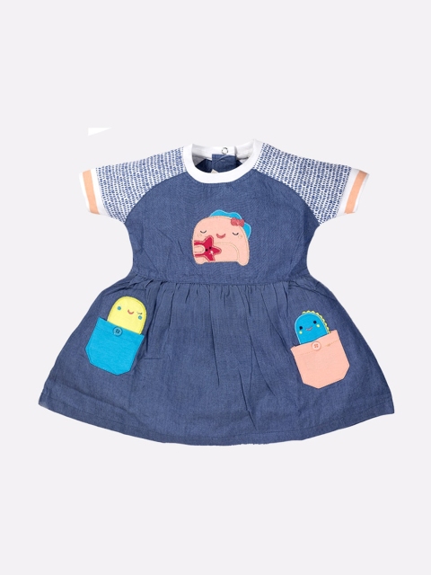 

BABY GO Girls Blue & Peach-Coloured Cotton Fit & Flare Dress
