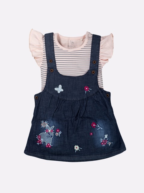 

BABY GO Peach-Coloured & Navy Blue Striped Pinafore Dress