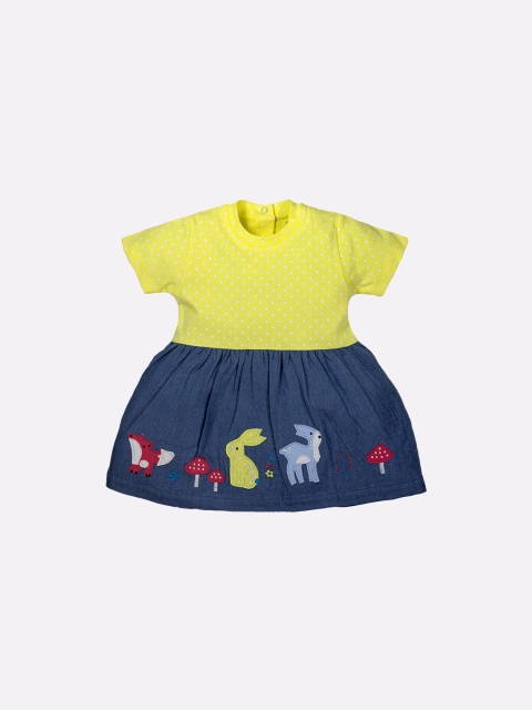 

BABY GO Girls Yellow & Blue Applique Dress