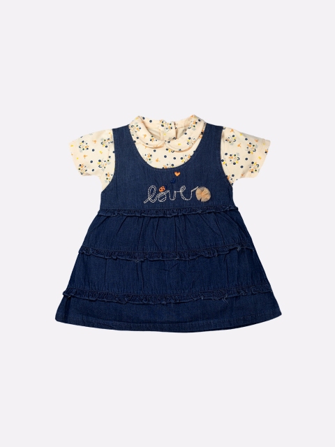 

BABY GO Girls Yellow & Blue Printed Top with Skirt