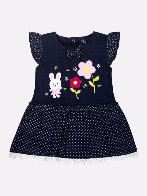 

BABY GO Black & White Polka Dots Printed Cotton A-Line Dress
