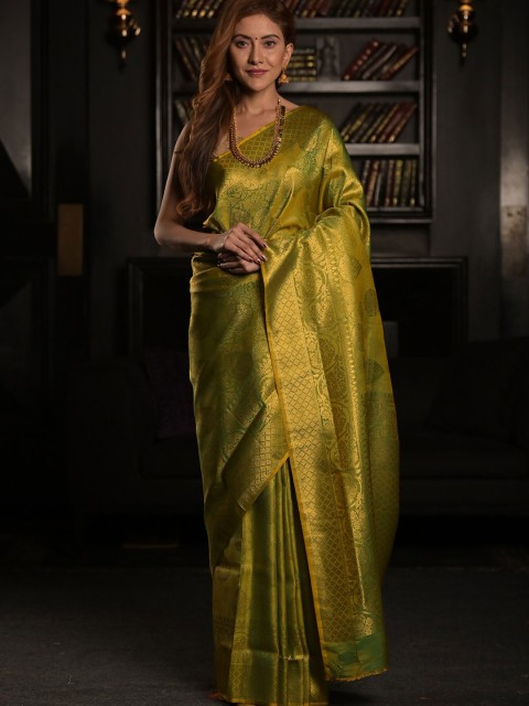 

Exclusiva Green & Gold-Toned Woven Design Silk Blend Saree