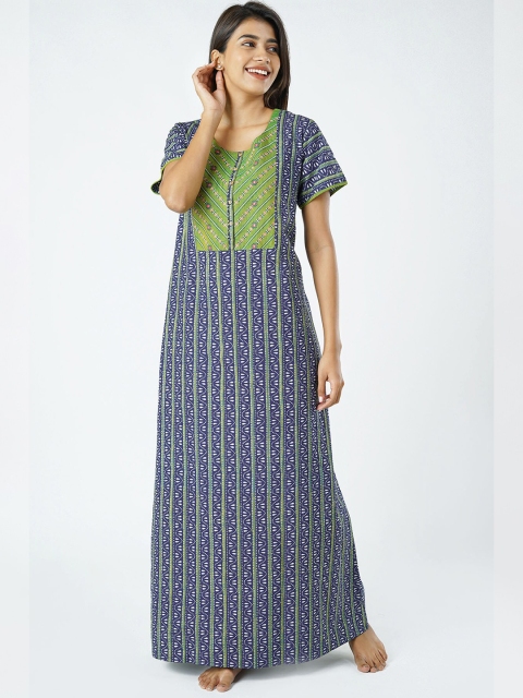 

Maybell Blue Embroidered Maxi Pure Cotton Nightdress