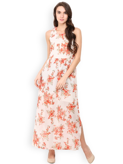 

Trend Arrest Women Cream-Coloured & Orange Floral Print Maxi Dress