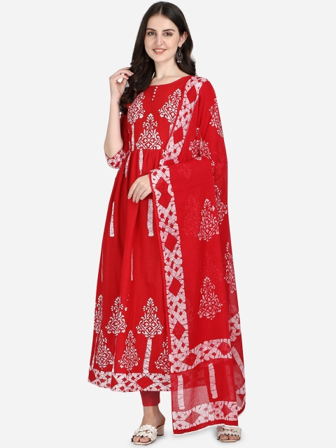 

Sitaram Designer Women Red & White Ethnic Motifs Printed Anarkali Kurta with Dupatta