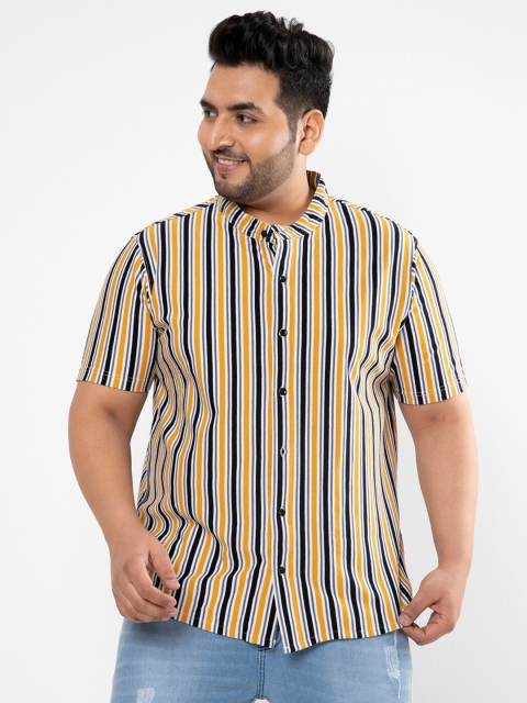 

Instafab Plus Men Yellow & Navy Blue Classic Striped Casual Shirt