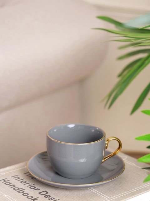 

Pure Home and Living Grey Set of 6 Porcelain Glossy Cups and Saucers