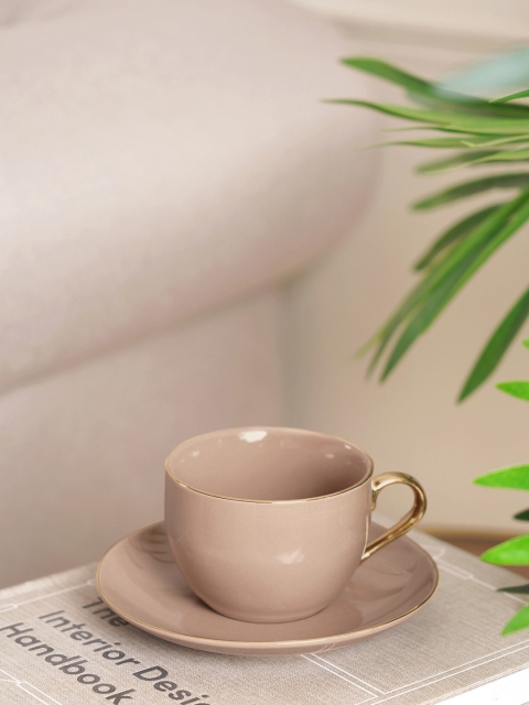 

Pure Home and Living Beige Solid Porcelain Glossy Cups and Saucers Set of Cups and Mugs
