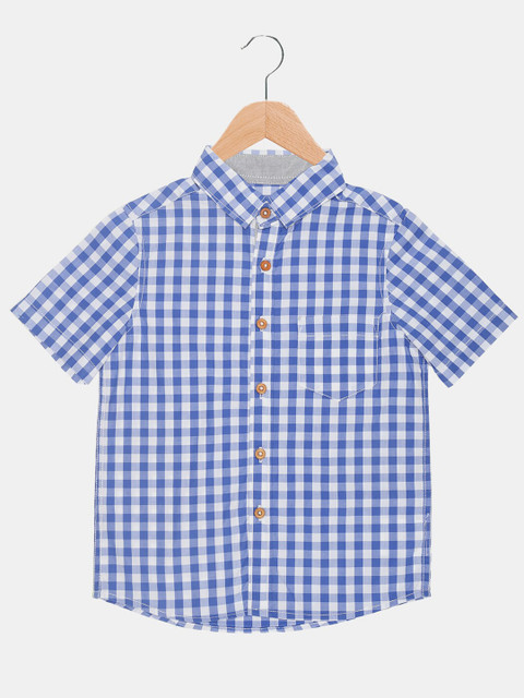 

Biglilpeople Boys Blue Classic Gingham Checks Checked Cotton Casual Shirt