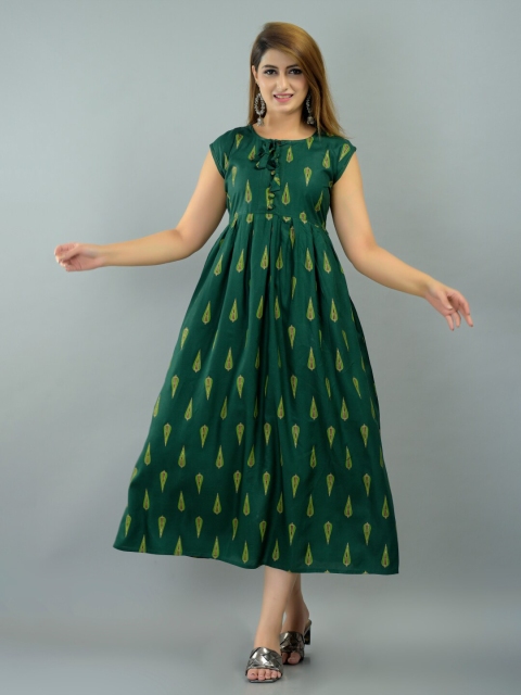 

IQRAAR Green Ethnic Motifs Empire Maxi Dress