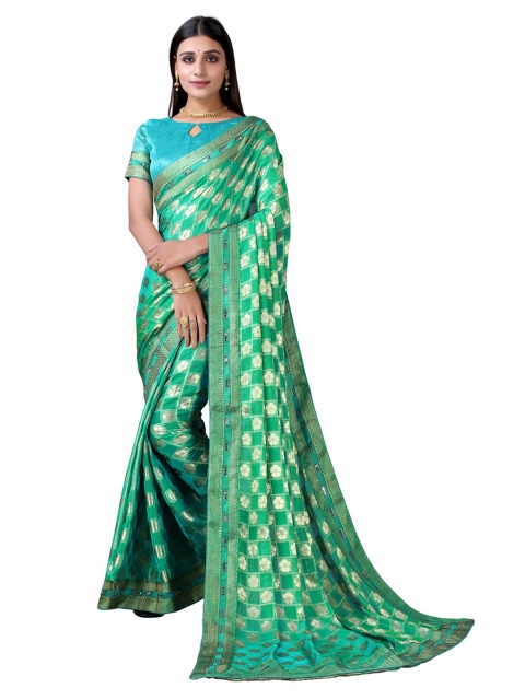 

Satrani Green & White Woven Design Saree