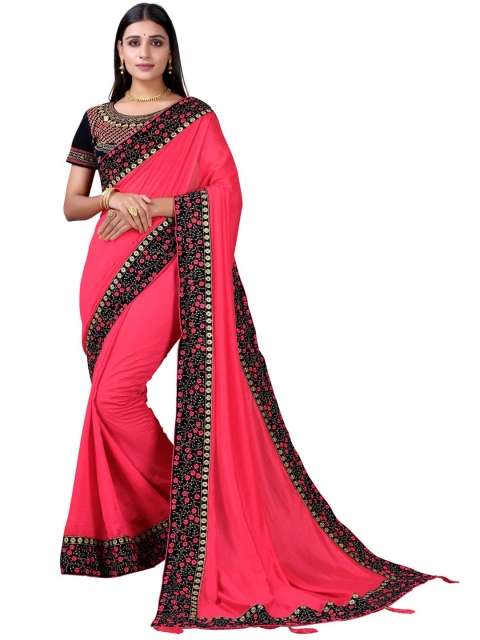 

Satrani Fuchsia & Black Embroidered Border Saree