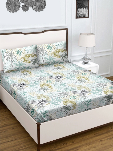 

BELLA CASA Teal & White Floral 180 TC Queen Bedsheet with 2 Pillow Covers