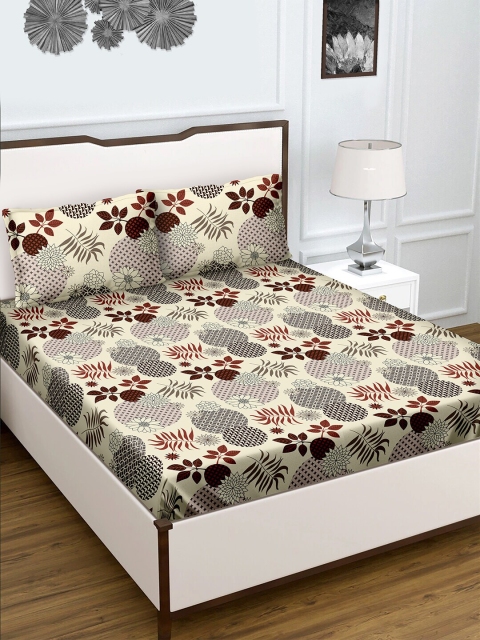 

BELLA CASA Beige & Brown Floral 180 TC Queen Bedsheet with 2 Pillow Covers