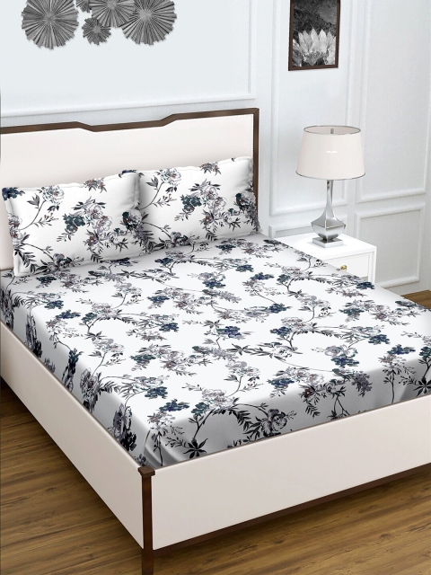 

BELLA CASA Grey & White Floral 180 TC Queen Bedsheet with 2 Pillow Covers