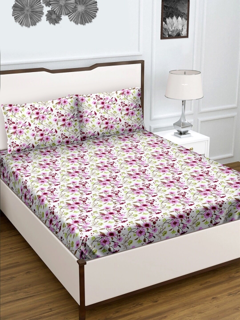 

BELLA CASA Pink & White Floral 180 TC Queen Bedsheet with 2 Pillow Covers